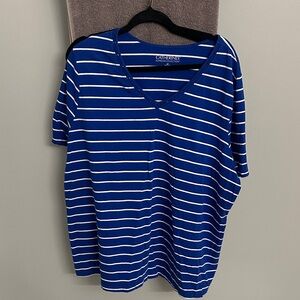 Catherines Navy and White Striped V-Neck Tee